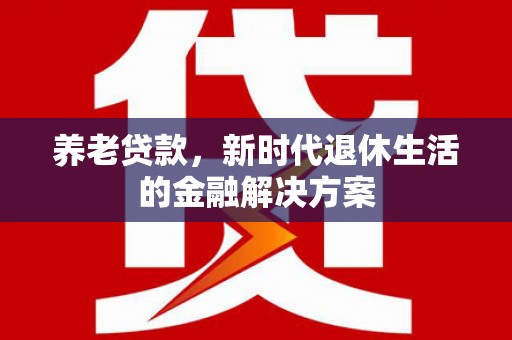南沙养老贷款，新时代退休生活的金融解决方案